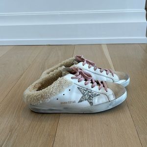 39 Slip On Golden Goose Shearling Mule Sneaker Beige White Metallic Pink Laces